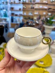 BEYAZ ALTIN SEDEFLİ 2 KİŞİLİK TÜRK KAHVESİ FİNCANI