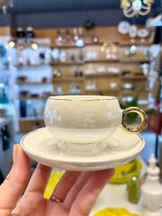 BEYAZ ALTIN SEDEFLİ 2 KİŞİLİK TÜRK KAHVESİ FİNCANI