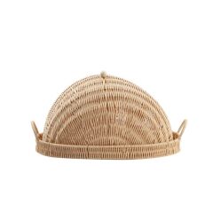 SENTETİK HASIR BEJ OVAL KAPAKLI TEPSİ/SUNUMLUK 40X30X23CM