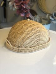 SENTETİK HASIR BEJ OVAL KAPAKLI TEPSİ/SUNUMLUK 40X30X23CM