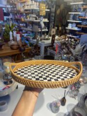DAMALI OVAL 2'Lİ RATTAN TEPSİ