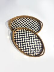 DAMALI OVAL 2'Lİ RATTAN TEPSİ