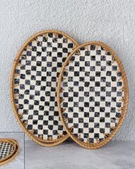 DAMALI OVAL 2'Lİ RATTAN TEPSİ