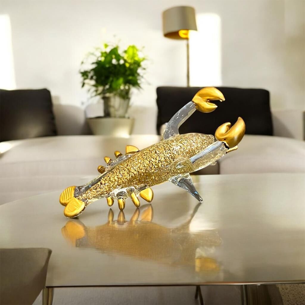 KRİSTAL CAM ALTIN YENGEÇ DEKOR 26X11CM