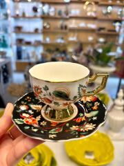 EVAN SİYAH ÇİÇEKLİ TEK KİŞİLİK TÜRK KAHVESİ FİNCANI