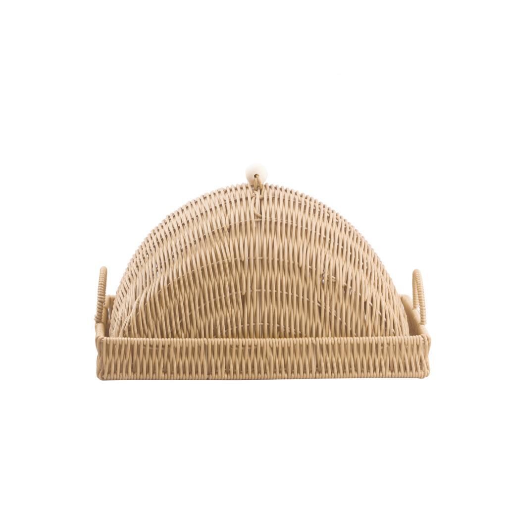 SENTETİK HASIR BEJ DİKDÖRTGEN KAPAKLI TEPSİ/SUNUMLUK 40X30X23CM