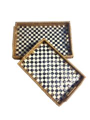 DAMALI DİKDÖRTGEN 2'Lİ RATTAN TEPSİ