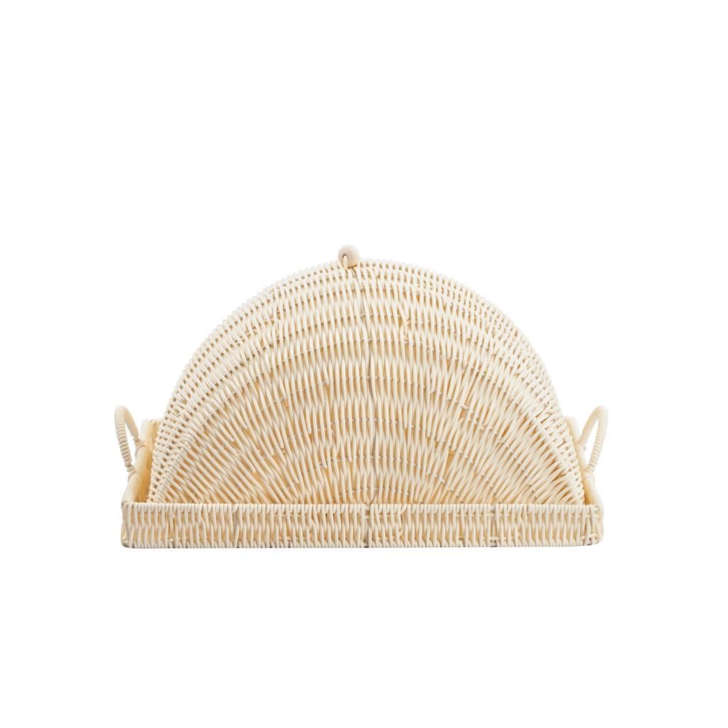 SENTETİK HASIR KREM DİKDÖRTGEN KAPAKLI TEPSİ/SUNUMLUK 40X30X23CM