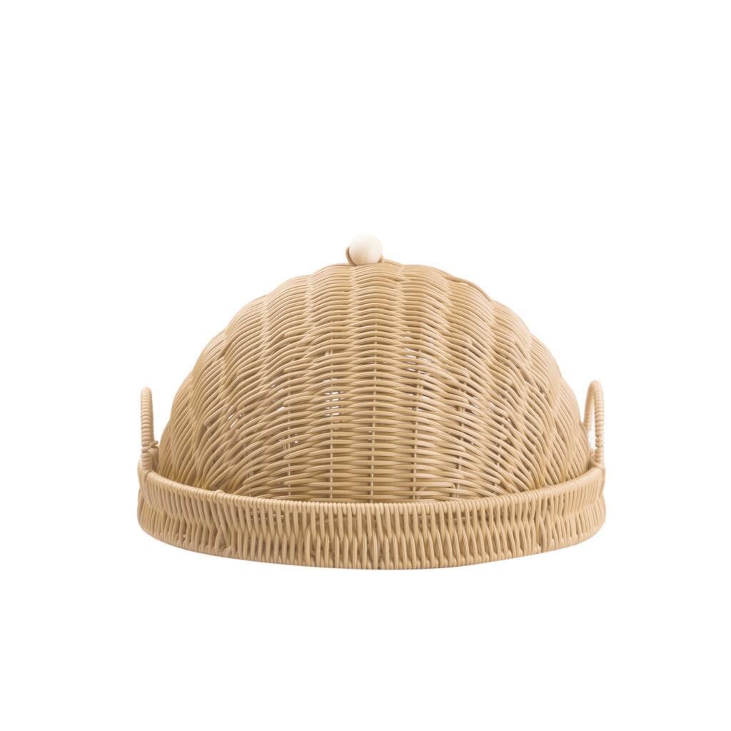 SENTETİK HASIR BEJ YUVARLAK KAPAKLI TEPSİ/SUNUMLUK 36X23CM