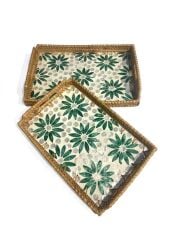 YEŞİL ÇİÇEK DİKDÖRTGEN 2'Lİ RATTAN TEPSİ