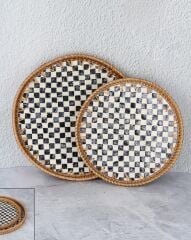 DAMALI YUVARLAK RATTAN 2'Lİ TEPSİ