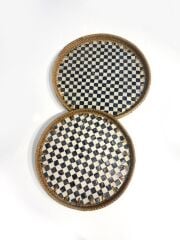 DAMALI YUVARLAK RATTAN 2'Lİ TEPSİ