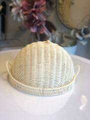 SENTETİK HASIR KREM YUVARLAK KAPAKLI TEPSİ/SUNUMLUK 36X23CM