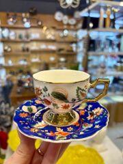 EVAN LACİVERT ÇİÇEKLİ TEK KİŞİLİK TÜRK KAHVESİ FİNCANI