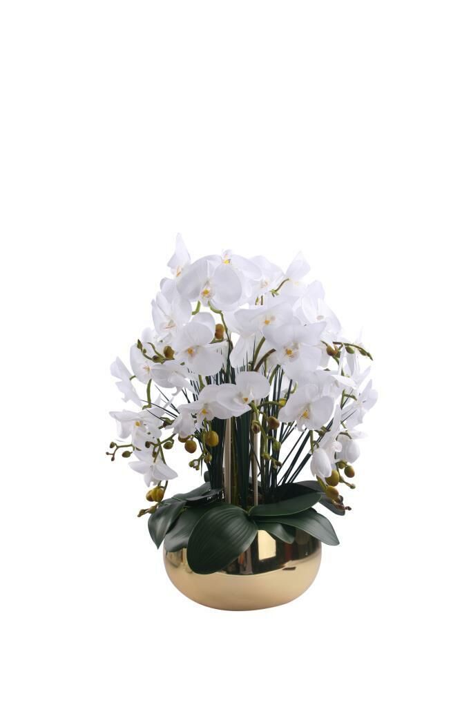METAL ALTIN SAKSILI YAPAY ORKİDE 64CM