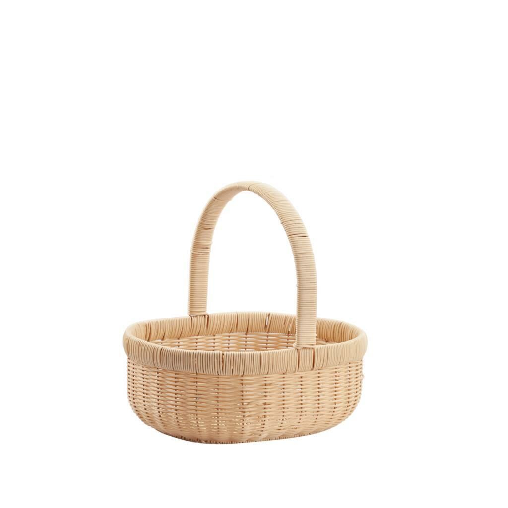 SENTETİK HASIR BEJ OVAL KAPAKSIZ PİKNİK SEPETİ 33X27X14CM