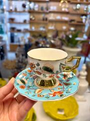 EVAN TURKUAZ ÇİÇEKLİ TEK KİŞİLİK TÜRK KAHVESİ FİNCANI