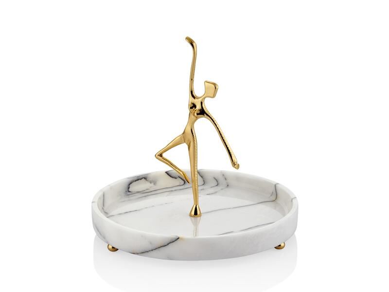 EVZA MERMER BEYAZ BALERİN FİGÜRLÜ SUNUM TABAK 26CM