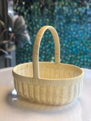 SENTETİK HASIR KREM OVAL KAPAKSIZ PİKNİK SEPETİ 33X27X14CM