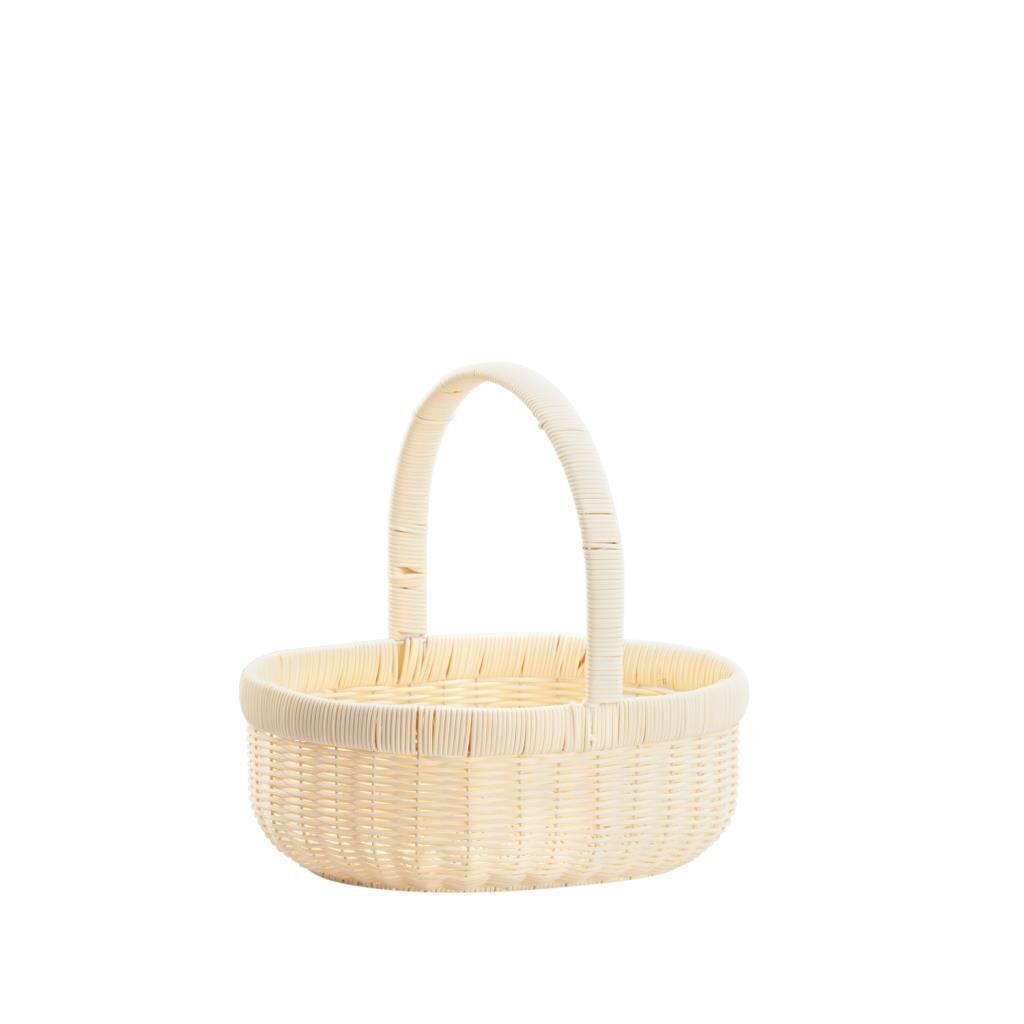 SENTETİK HASIR KREM OVAL KAPAKSIZ PİKNİK SEPETİ 33X27X14CM