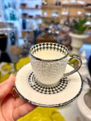 GÜMÜŞ KABARTMALI TEK KİŞİLİK TÜRK KAHVESİ FİNCANI