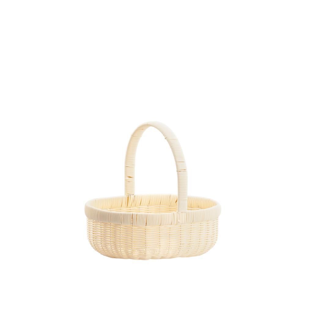 SENTETİK HASIR KREM OVAL KAPAKSIZ PİKNİK SEPETİ 30X24X12CM