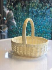 SENTETİK HASIR KREM OVAL KAPAKSIZ PİKNİK SEPETİ 30X24X12CM