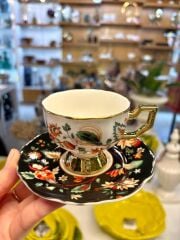 EVAN SİYAH ÇİÇEKLİ 2 KİŞİLİK TÜRK KAHVESİ FİNCANI