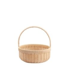 SENTETİK HASIR BEJ YUVARLAK KAPAKSIZ PİKNİK SEPETİ 30X14CM