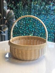 SENTETİK HASIR BEJ YUVARLAK KAPAKSIZ PİKNİK SEPETİ 30X14CM