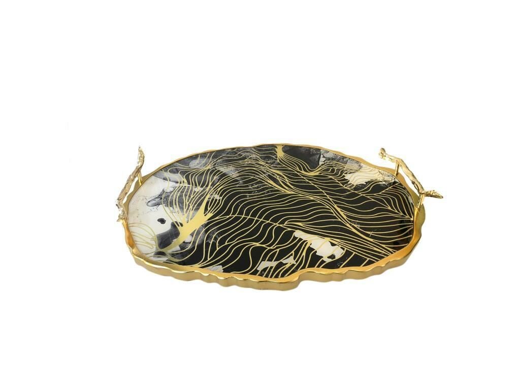SİYAH ALTIN OVAL TEPSİ 47X36CM