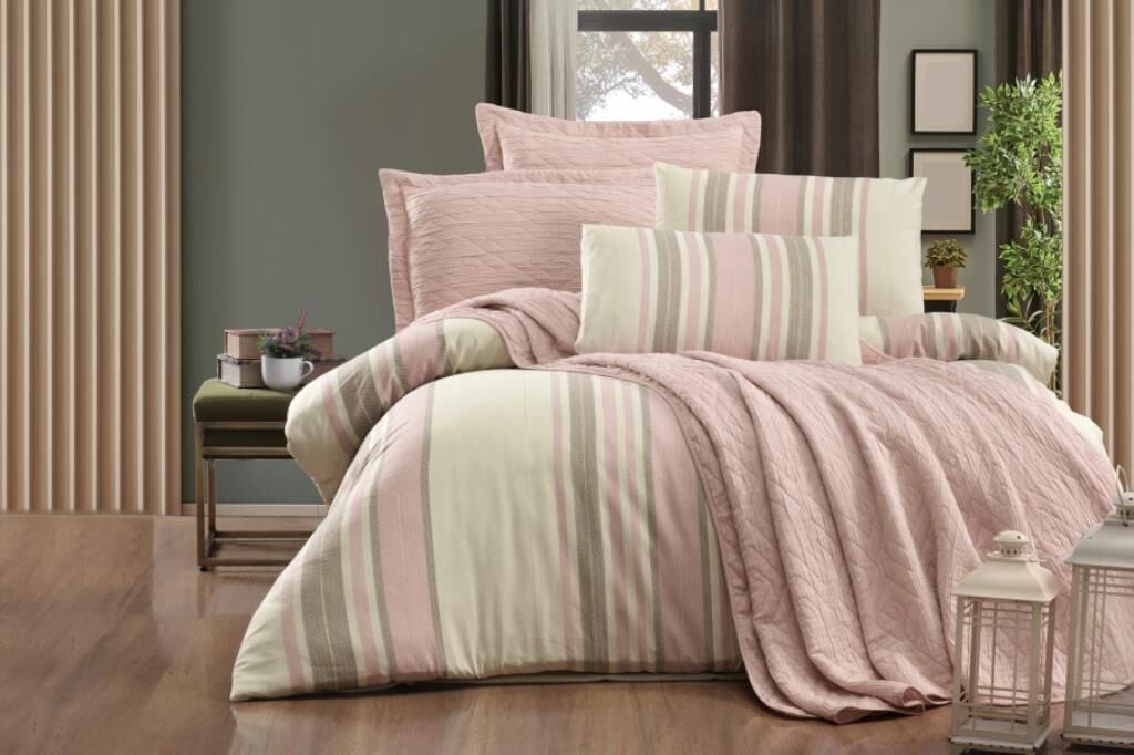 LADEN ÇİFT KİŞİLİK YATAK ÖRTÜSÜ SETİ PUDRA