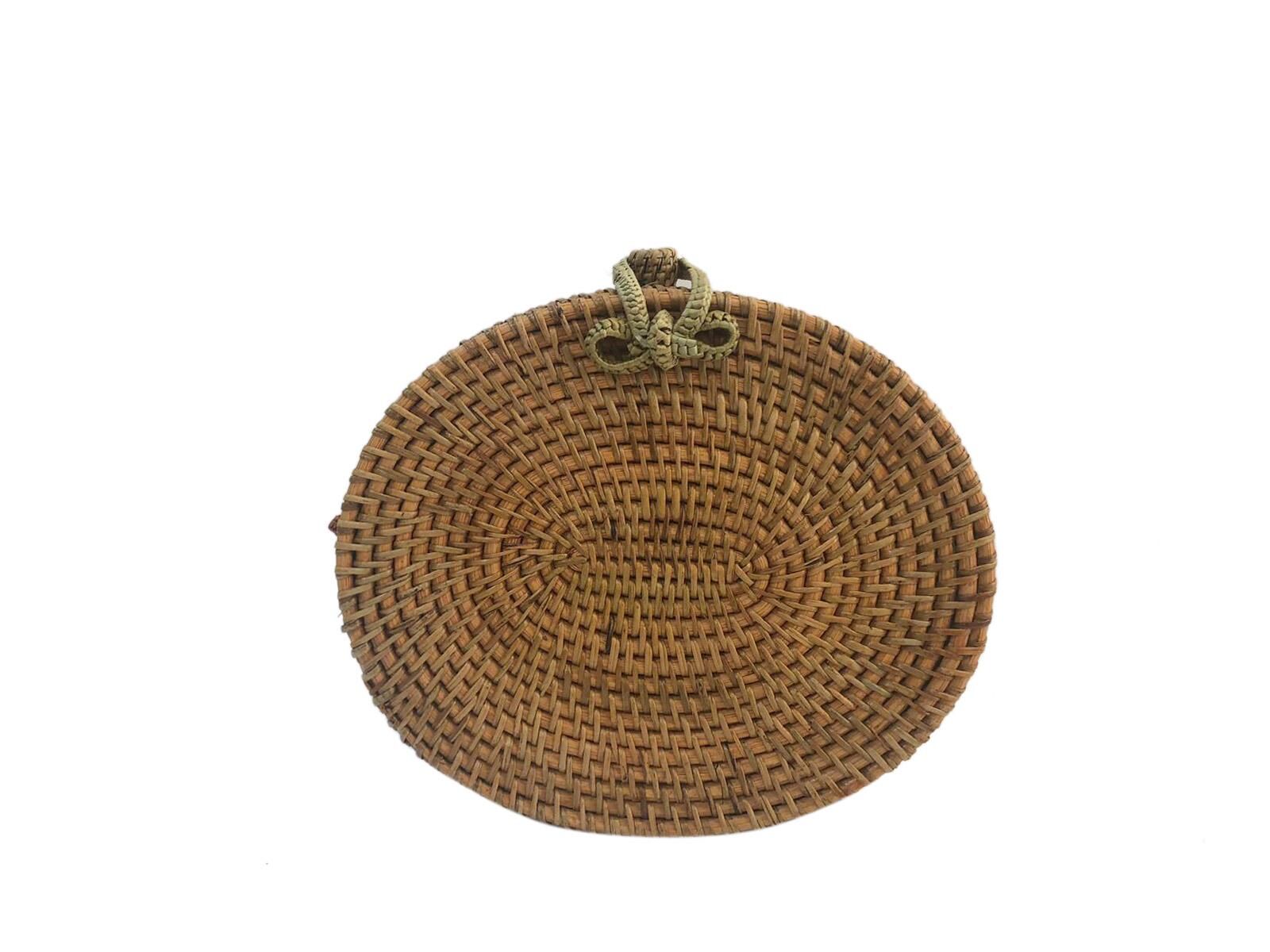TURKUAZ ÇİÇEK DESEN OVAL HASIR ÇANTA