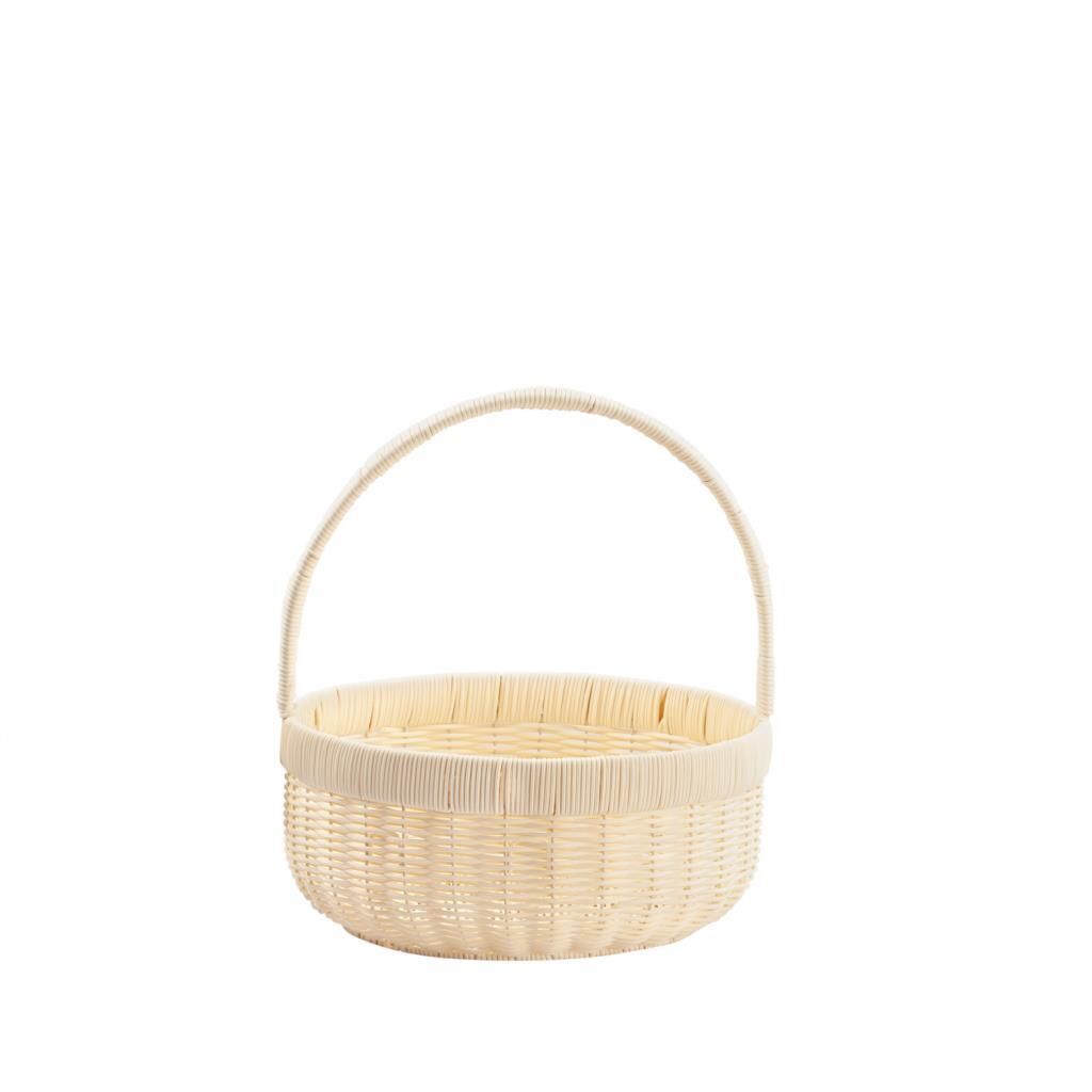 SENTETİK HASIR KREM YUVARLAK KAPAKSIZ PİKNİK SEPETİ 30X14CM