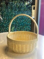 SENTETİK HASIR KREM YUVARLAK KAPAKSIZ PİKNİK SEPETİ 30X14CM