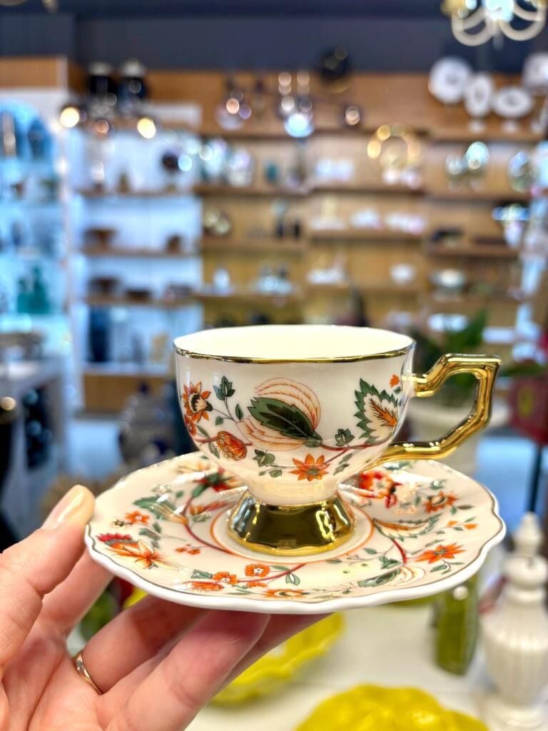 EVAN BEJ ÇİÇEKLİ 2 KİŞİLİK TÜRK KAHVESİ FİNCANI