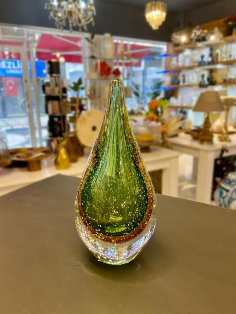 KRİSTAL CAM TURKUAZ DAMLA DEKOR 9X18CM