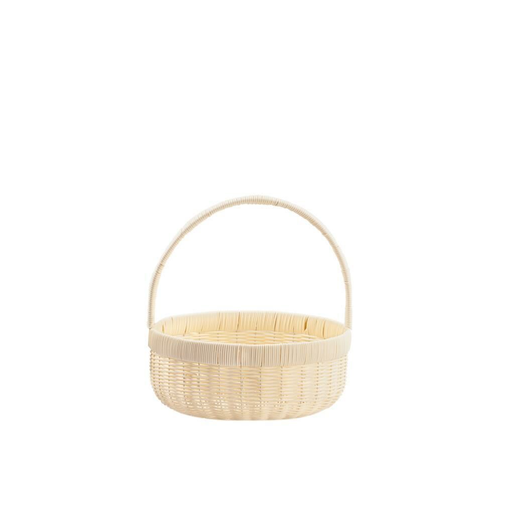 SENTETİK HASIR KREM YUVARLAK KAPAKSIZ PİKNİK SEPETİ 28X12CM