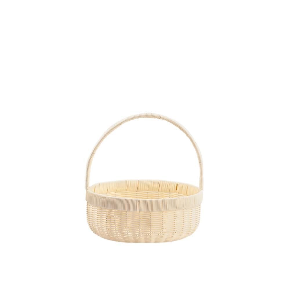 SENTETİK HASIR KREM YUVARLAK KAPAKSIZ PİKNİK SEPETİ 28X12CM