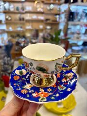 EVAN LACİVERT ÇİÇEKLİ 2 KİŞİLİK TÜRK KAHVESİ FİNCANI