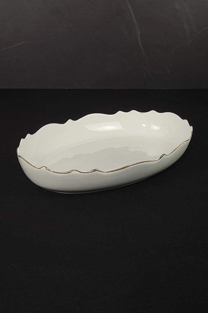 WAVE BEYAZ ALTIN OVAL SUNUM TABAK 33CM