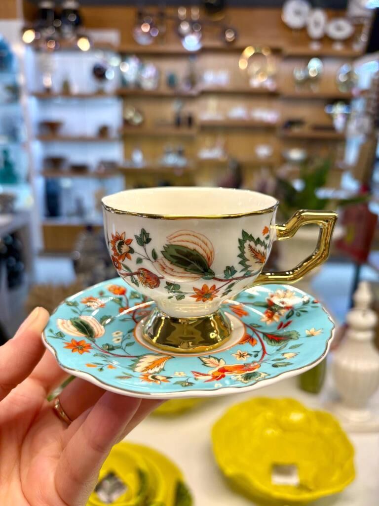 EVAN TURKUAZ ÇİÇEKLİ 2 KİŞİLİK TÜRK KAHVESİ FİNCANI