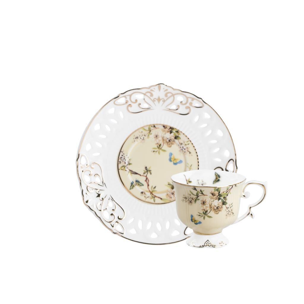 SARI İŞLEMELİ 6 KİŞİLİK TÜRK KAHVESİ FİNCANI