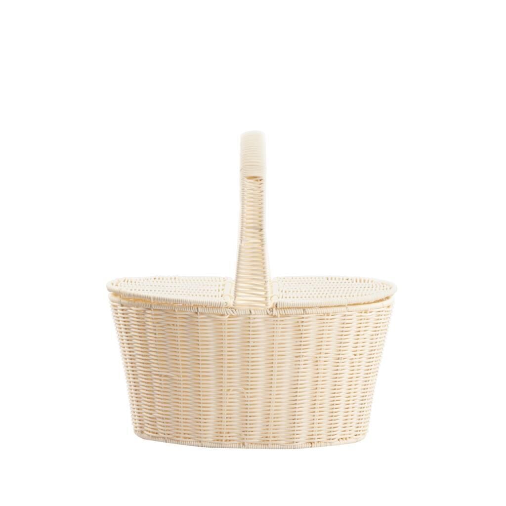 SENTETİK HASIR KREM OVAL KAPAKLI PİKNİK SEPETİ 42X30X20CM