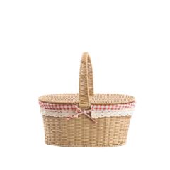 SENTETİK HASIR BEJ OVAL KAPAKLI PİKNİK SEPETİ 40X27X18CM