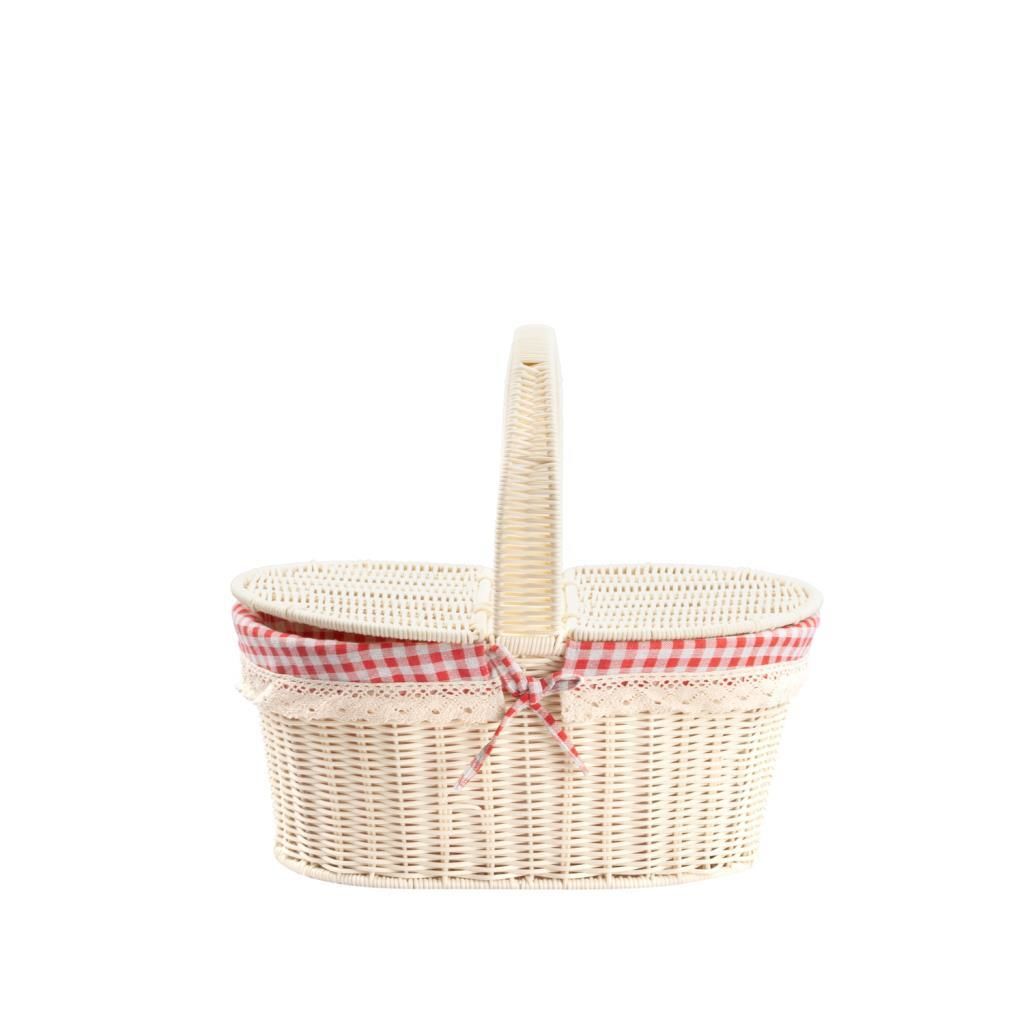 SENTETİK HASIR KREM OVAL KAPAKLI PİKNİK SEPETİ 40X27X18CM