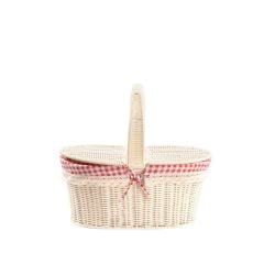SENTETİK HASIR KREM OVAL KAPAKLI PİKNİK SEPETİ 40X27X18CM