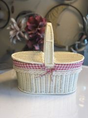 SENTETİK HASIR KREM OVAL KAPAKLI PİKNİK SEPETİ 40X27X18CM