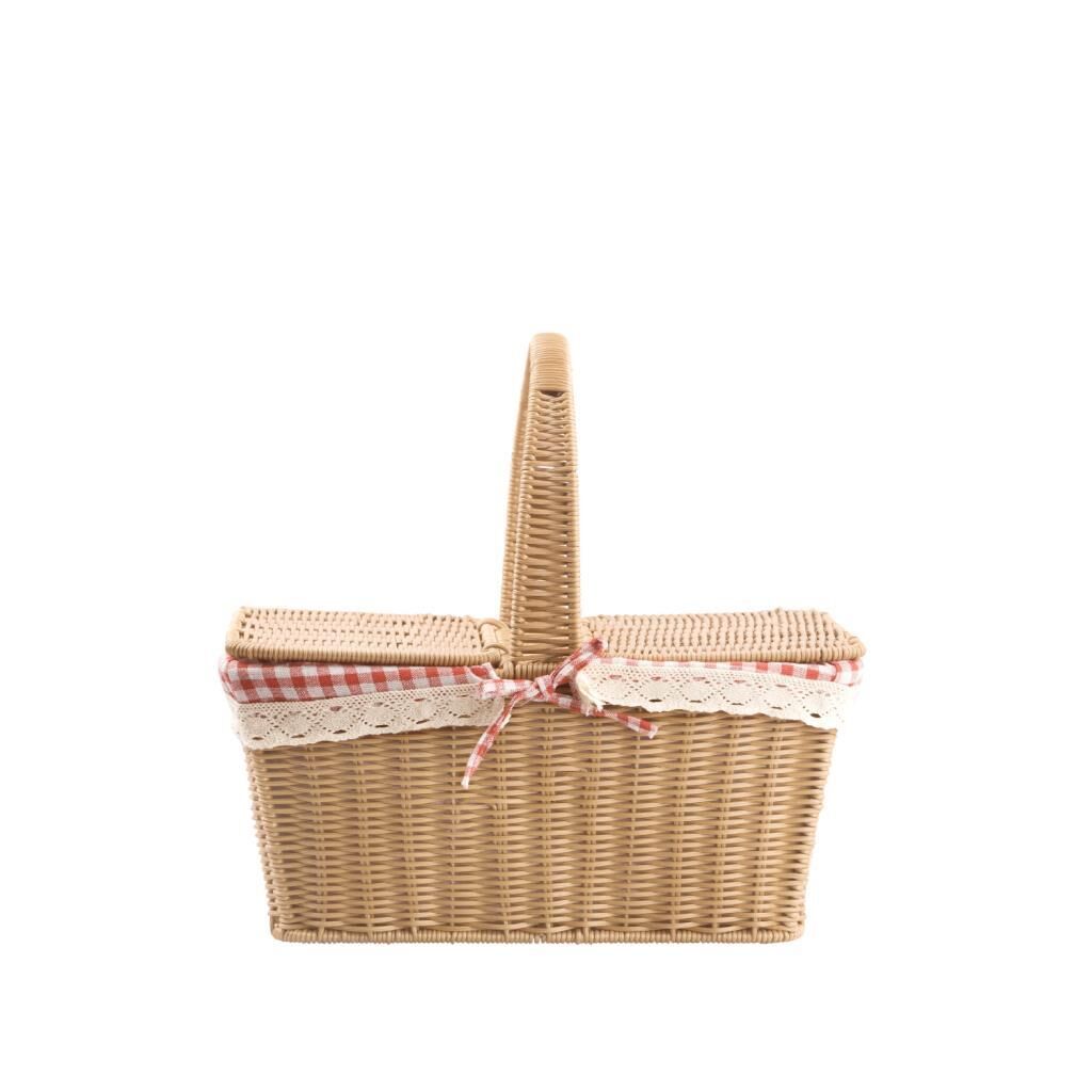 SENTETİK HASIR BEJ DİKDÖRTGEN KAPAKLI PİKNİK SEPETİ 38X26X17CM