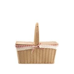 SENTETİK HASIR BEJ DİKDÖRTGEN KAPAKLI PİKNİK SEPETİ 38X26X17CM